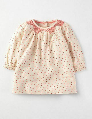Mini Boden Girl's Holiday Smocked Top in Ivory