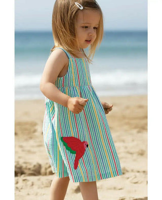 Frugi Baby Girls Alma Summer Dress in Multi Stripe/Parakeet