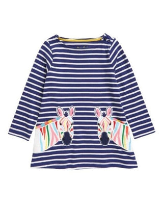 Mini Boden Stripe Zebra Pocket Tunic in Navy