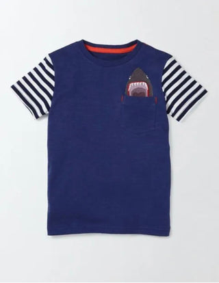 Mini Boden Boy's Short Sleeve Pocket Applique T-shirt in Navy Shark