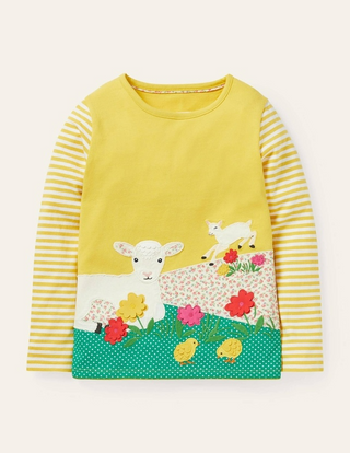 Mini Boden Girl's Applique Hotchpotch T-Shirt in Yellwo Lalma