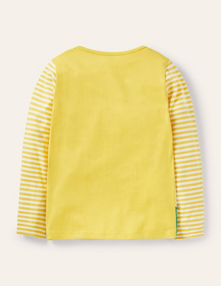 Mini Boden Girl's Applique Hotchpotch T-Shirt in Yellwo Lalma