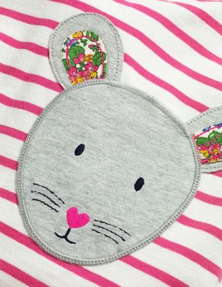 Mini Boden Girl's Stripe Mouse Applique Pockets Tunic in Pink