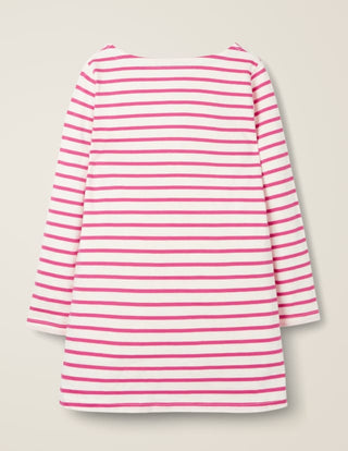 Mini Boden Girl's Stripe Pocket Tunic in Ivory Pink Stripe