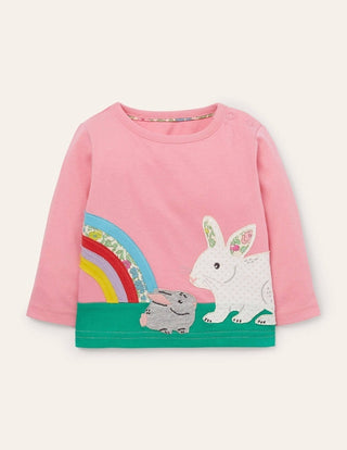 Baby Boden Big Applique Bunny T-Shirt in Formica Pink