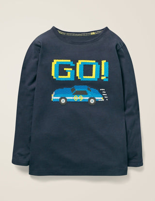 Mini Boden Boy's Graphic Applique T-shirt in Navy Go Car