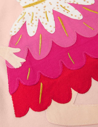 Mini Boden Girl's Long Sleeve Big Applique Festive Dress in Dusty Pink Ballerina