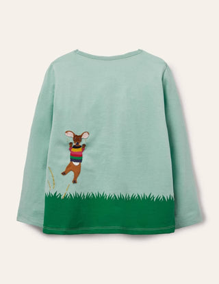 Mini Boden Boy's Long Sleeve Front & Back Animal Applique T-Shirt in Mint Green