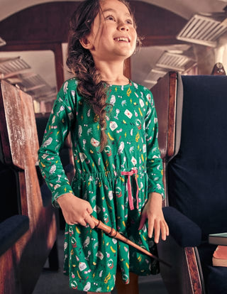 Mini Boden Girl's Hogwarts Printed Dress in Mountain Meadow Green (Slightly Defect)