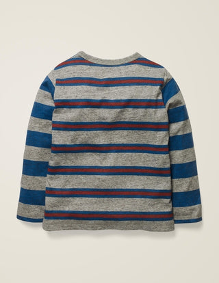 Mini Boden Boy's Hotchpotch Stripe T-Shirt in Grey Marl