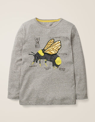 Mini Boden Boy's Insect Facts T-Shirt in Grey Marl
