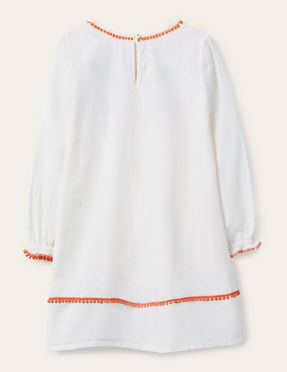 Mini Boden Girl's Long-Sleeve Embroidered Kaftan in Ivory Under The Sea