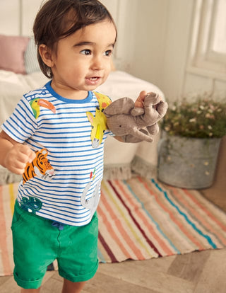 Baby Boden Peeking Animals Stripy T-Shirt in Blue