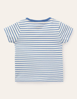 Baby Boden Peeking Animals Stripy T-Shirt in Blue