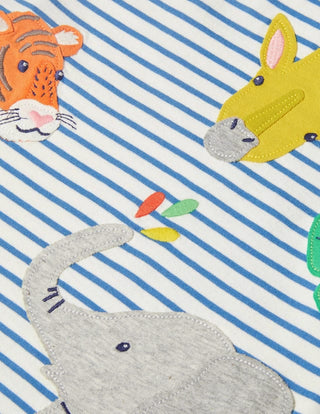 Baby Boden Peeking Animals Stripy T-Shirt in Blue