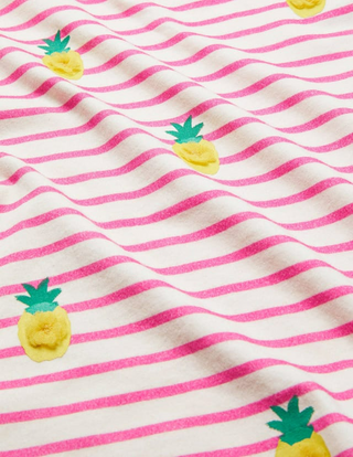 Mini Boden Girl's Pom Ruffle Sleeve Top in Ivory/ Party Pink Pineapples