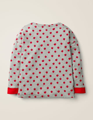 Mini Boden Girl's Pocket  Printed T-Shirts In Grey Red Apple