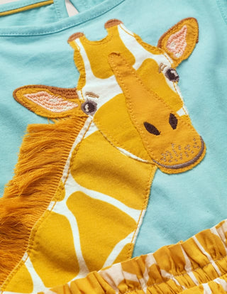 Mini Boden Girl's Giraffe Safari Applique Dress in Sun Yellow