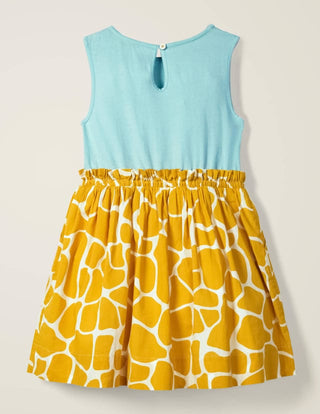 Mini Boden Girl's Giraffe Safari Applique Dress in Sun Yellow