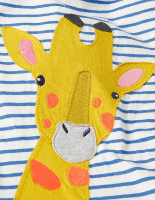 Baby Boden Short Applique Jersey Romper in Ivory Zebra
