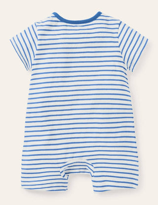 Baby Boden Short Applique Jersey Romper in Ivory Zebra