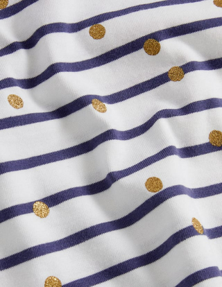 Mini Boden Girl's Gold Spot Breton T shirt in Ivory/Navy