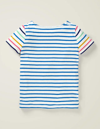 Mini Boden Girl's S Breton T-Shirt in Bright Blue/White