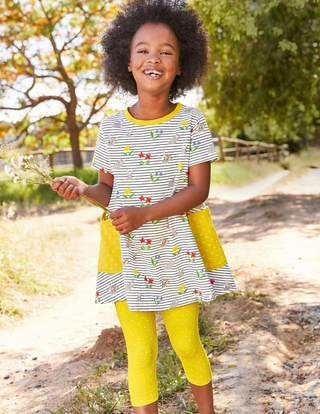 Mini Boden Girls' Printed Tunic Dress in Lime Yellow