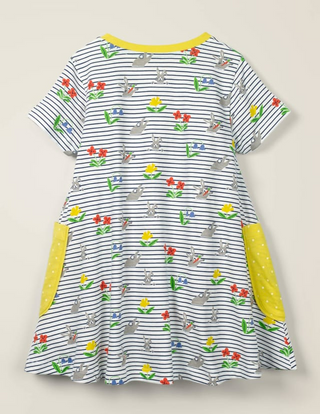 Mini Boden Girls' Printed Tunic Dress in Lime Yellow
