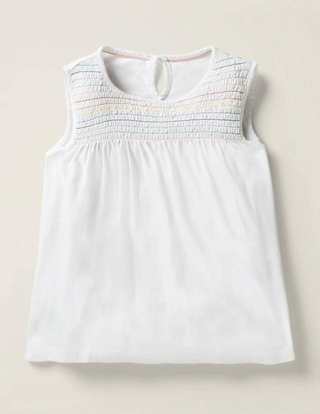 Mini Boden Girl's Smocked Top in White
