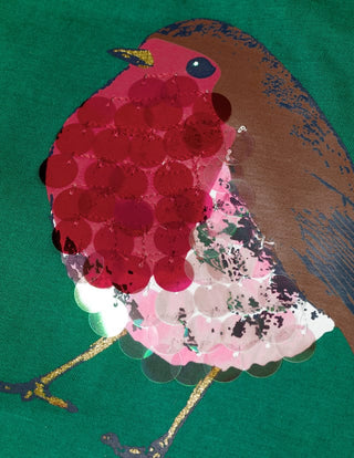 Mini Boden Girl's Sparkly Festive Animal T-Shirt in Green (SLIGHTLY DEFECT)