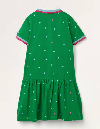 Mini Boden Girl's Spotty Polo Jersey Dress in Green