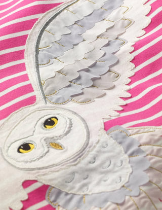 Mini Boden Girl's Harry Potter Stripy Applique Hedwig Dress in Pink Sorbet/Ivory