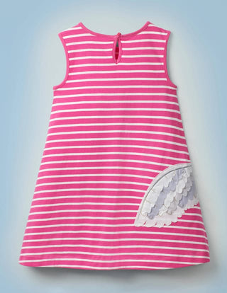 Mini Boden Girl's Harry Potter Stripy Applique Hedwig Dress in Pink Sorbet/Ivory