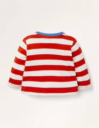 Baby Boden Stripy Applique T-Shirt in Red/ Ivory Space