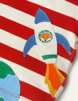 Baby Boden Stripy Applique T-Shirt in Red/ Ivory Space