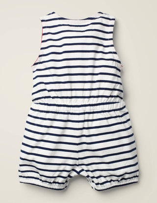 Baby Boden Stripy Jersey Romper in College Navy/White