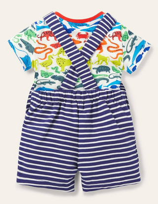 Baby Boden Summer Jersey Dungaree Set in Navy Mix