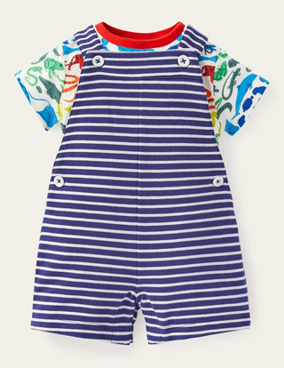 Baby Boden Summer Jersey Dungaree Set in Navy Mix