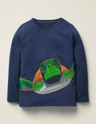Mini Boden Boy's Superstitched Turtle T-Shirt in Navy