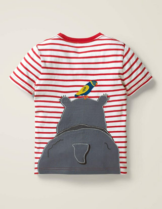 Mini Boden Boy's Wild Animal Applique Stripe T-Shirt in Tomato Red (Slightly Defect)