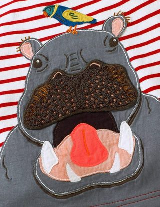 Mini Boden Boy's Wild Animal Applique Stripe T-Shirt in Tomato Red (Slightly Defect)