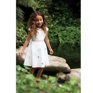 Frugi Girl's Soft Flower Rossy Dress in White