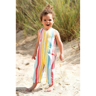 Frugi Girl's Rainbow Stripe Jesse Jumpsuit in Multi