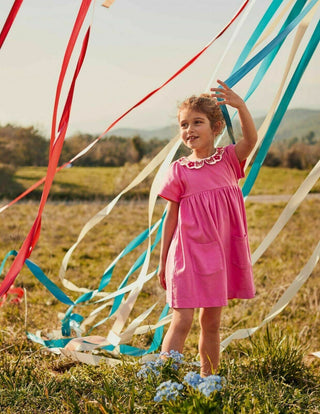 Mini Boden Girl's Butterfly Peter Pan Collar Floral Dress in Pink