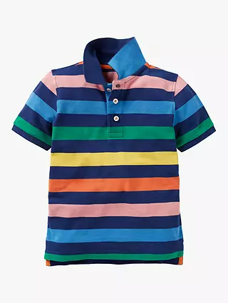 Mini Boden Boy's Pique Striped Polo Shirt in Blue Rainbow