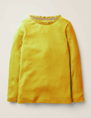 Mini Boden Girl's Lace Trim Ribbed Top in Mustard Yellow
