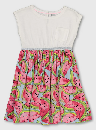 TU Girl's Watermelon Print T-Shirt Dress in Ivory Multi