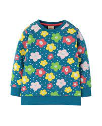 Frugi Girl's Long Sleeve Jude Floral Spot Sweatshirt in Teal Blue
