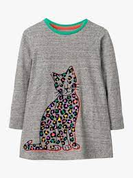 Mini Boden Girls' Flocked Cat Tunic Top in Grey